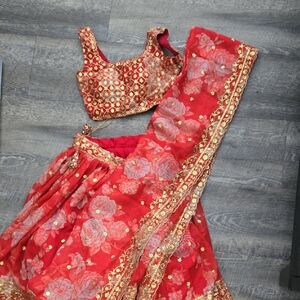 Red and Gold Floral Lehenga Choli Child/Adult Petite Size